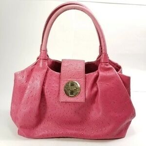 Kate Spade New York Womens Tote Bag Pink Turnlock Ostrich Embossed Dual Handle